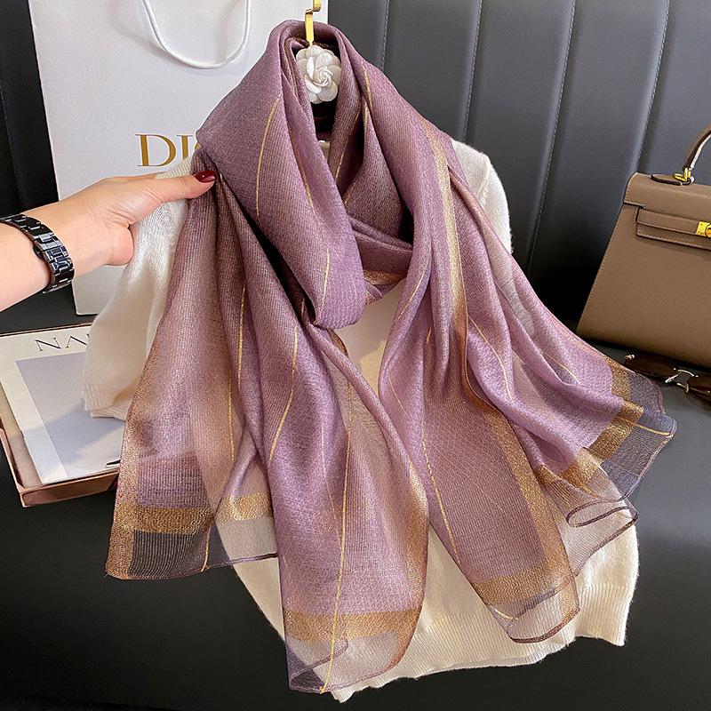 2023 Korean Fashion Striped Silk-Style Winter Shawl & Neck Warmer for Women