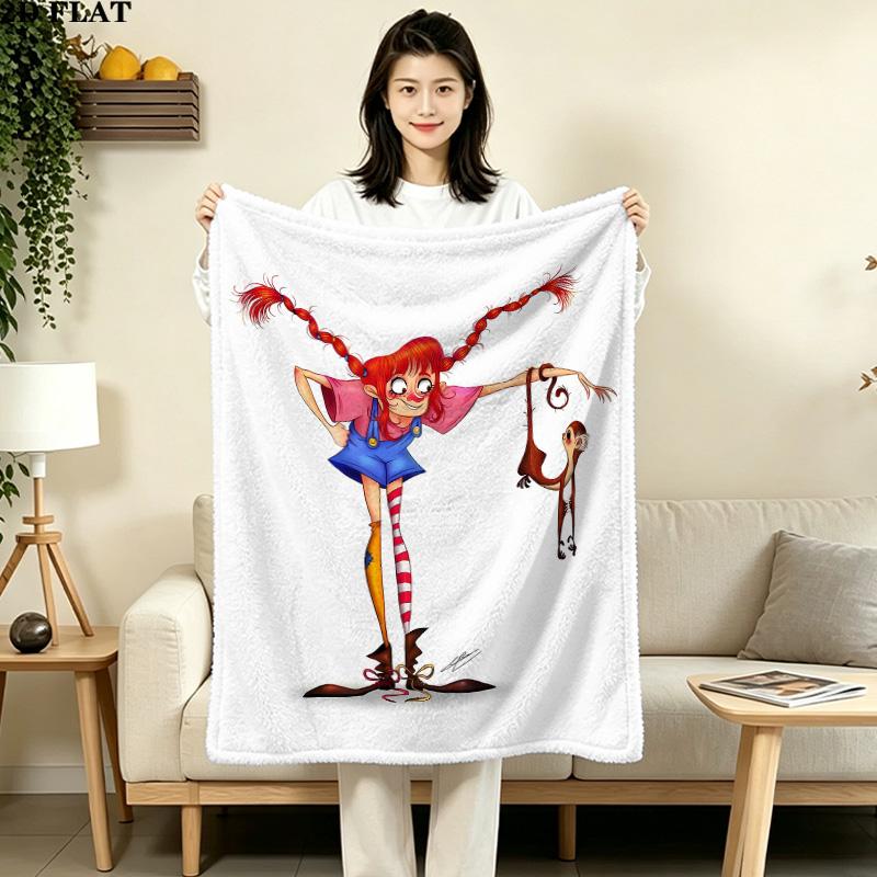 1PC Pippi Patterned Flannel Blanket Suitable For All Seasons For Home Decor Warmth And Comfort Gifts Holiday Present