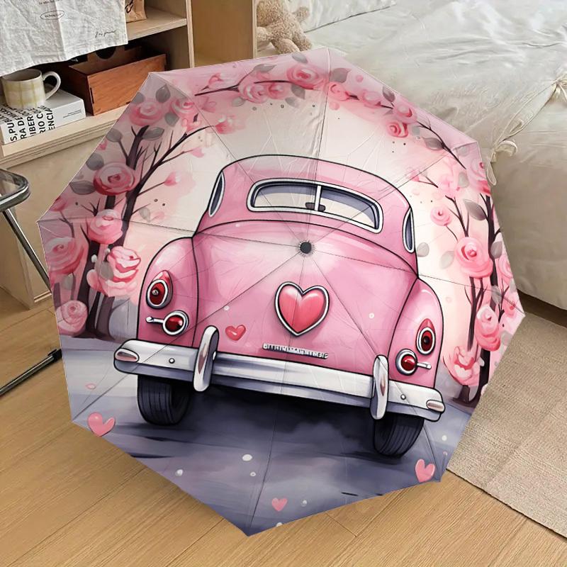 1pc pink car Pattern Umbrella  Automatic Opening and Closing Umbrella, High quality Umbrella, Ideal Gift for Her 233