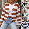 Women S Color Block Striped Buttoned V Neck Long Sleeve Cardigan Sweater