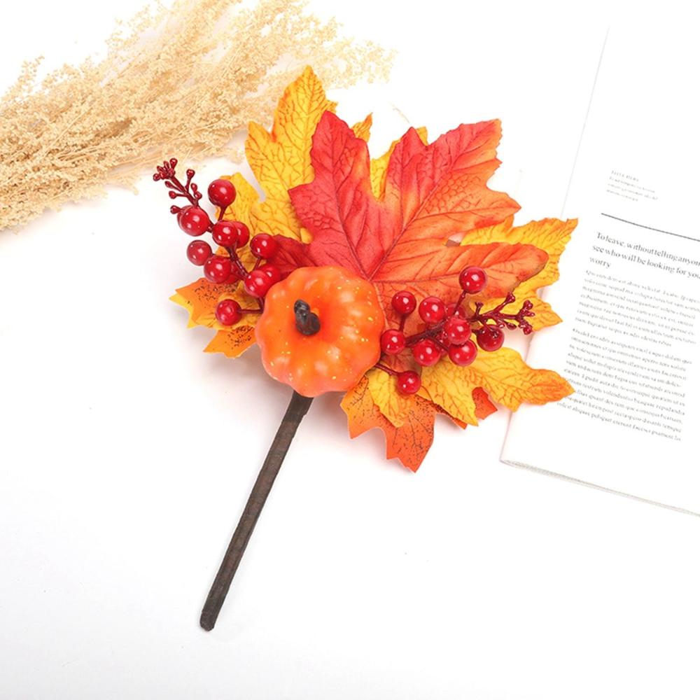 Home Autumn Decoration Christmas Fall Artificial Maple Leaves Berry Stem Faux Branches Fake Pumpkin