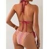 Sexy Pink Plaid Micro Bikini Women Halter Push Up Bra Tie Side Thong Swimsuit Summer Bathing Suit Holiday Swimwear Biquini