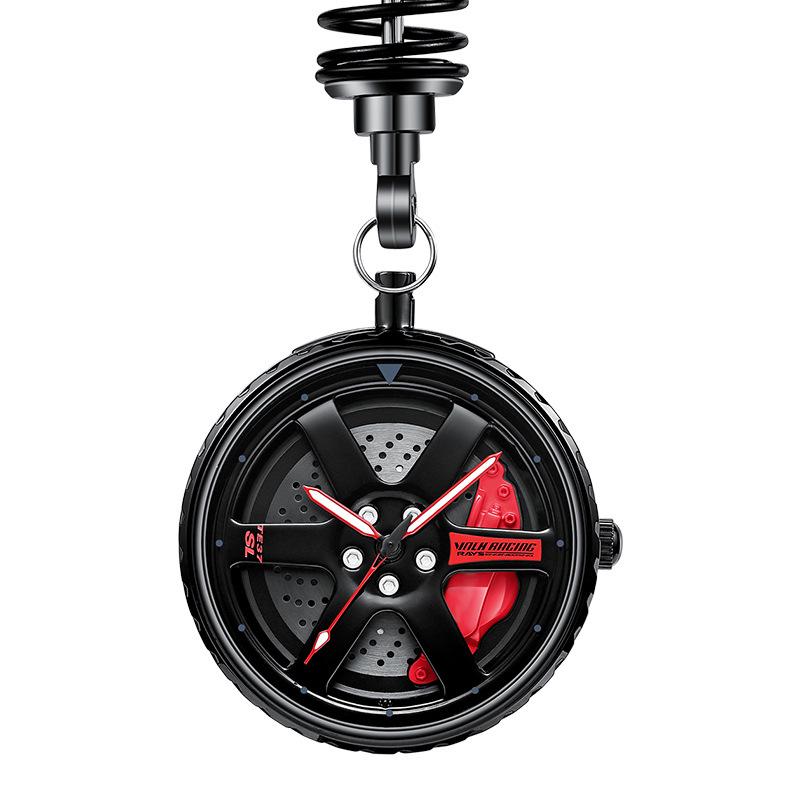 SVJ TE37 Car Wheel Pocket Watch: 3D Hollow Design, Waterproof, Luminous, Hangable.