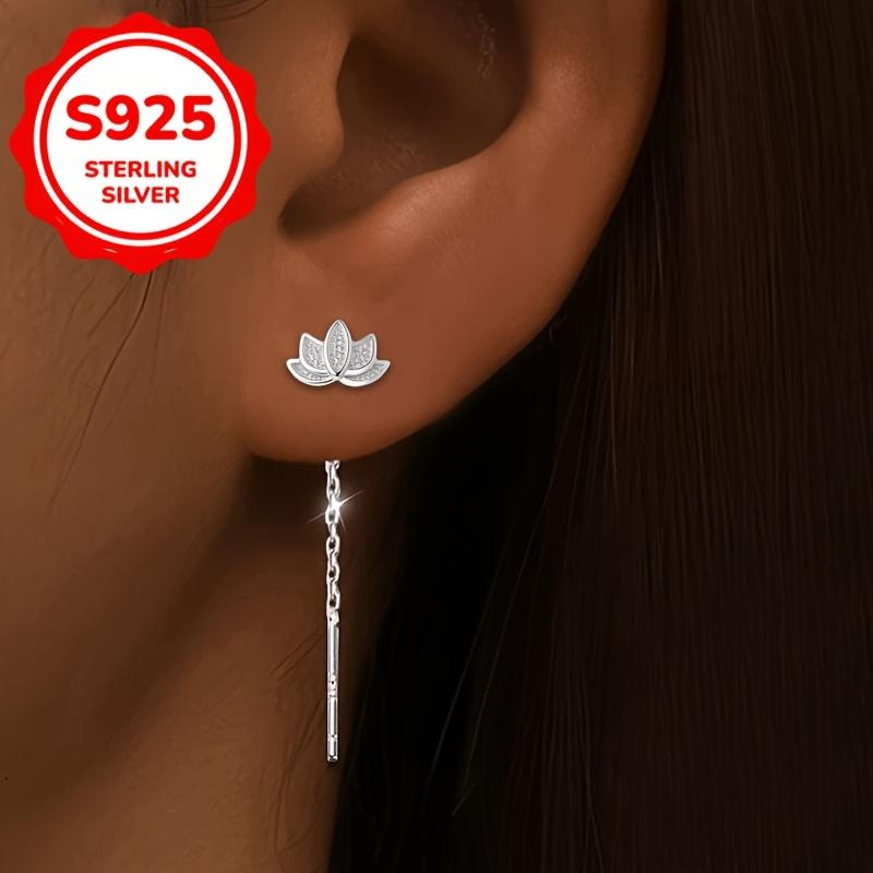 Silver Lotus Dangle Earrings for Women, Long Tassel Flower Drop Earrings, Boho Statement Jewelry