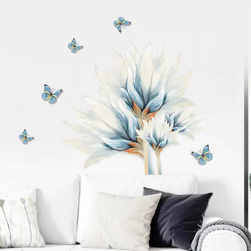 

Watercolor Pink Flower and Leaf Combination Wall Stickers Home Background Decoration Stickers Removable Self-adhesive Mural 30x90cm