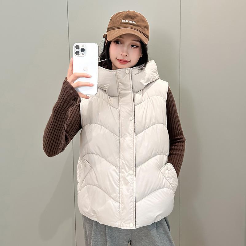 

New autumn and winter hooded down cotton vest women wear vest vest jacket XXL білий