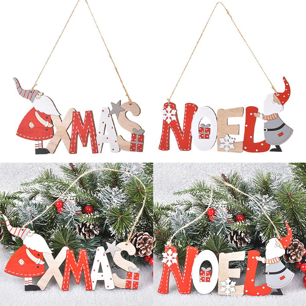 1 Pcs 23*13CM Wooden Santa Claus Letter Hanging Door Hanging Christmas Tree Party For Home Door Xmas Tree Pendants