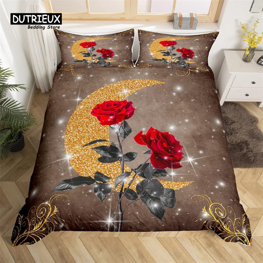 Red Rose Duvet Cover Twin King Romantic Theme Floral Bedding Set Microfiber Love Heart Flowers Quilt Cover For Girl Teen Wedding