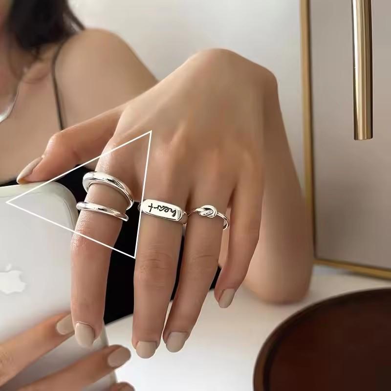 Δαχτυλίδι από Ασήμι 925 Γεωμετρικό Πολυεπίπεδο με Στρογγυλές Χάντρες Γυναικεία Μόδα Punk Τemperament Αντιαλλεργικό Στολίδι Κοσμήματα