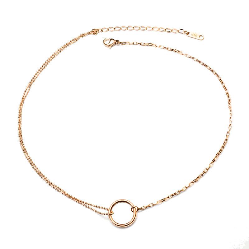 18 Karat Gold Geometrischer Kreis Doppelkette Halskette - Europäischer & Amerikanischer Stil