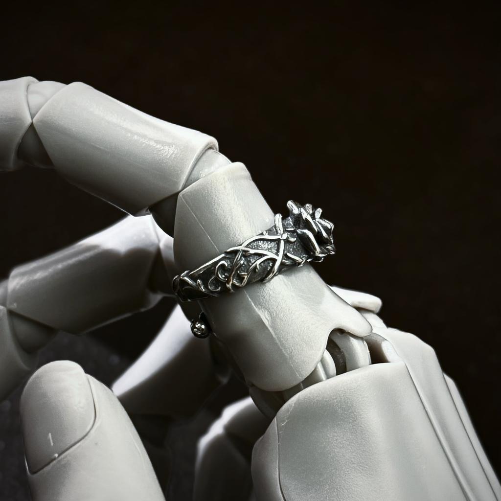 Retro Eeuwige Ranken & Rood Hart Roos Verstelbare Open Ring Voor Mannen Zilverkleurig Koper Punk Gotisch Edgy Sieraden Accessoires Cadeau