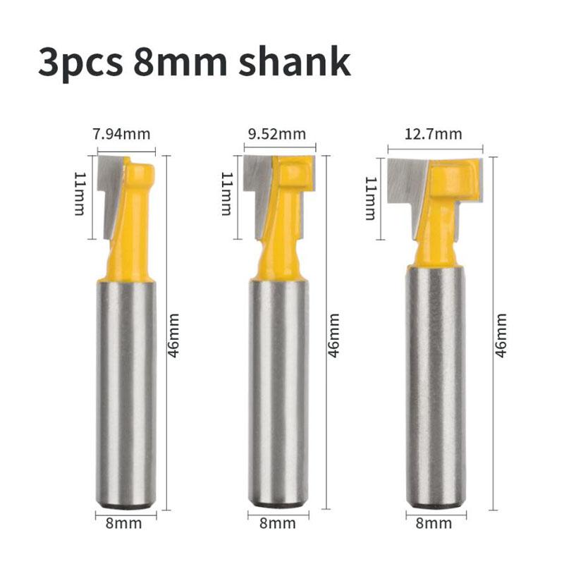 1/3 sztuk T Slot Router Bit śruba sześciokątna dziurka od klucza dziurka od klucza 6.35mm 6mm 8mm Shank frez do drewna frez trzpieniowy