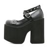 Gdgydh Punk Style Black Rivet Buckle High Heels Shoes for Women Trendy Gothic Waterproof Platform Shoes Belt Buckle Chunky Heels