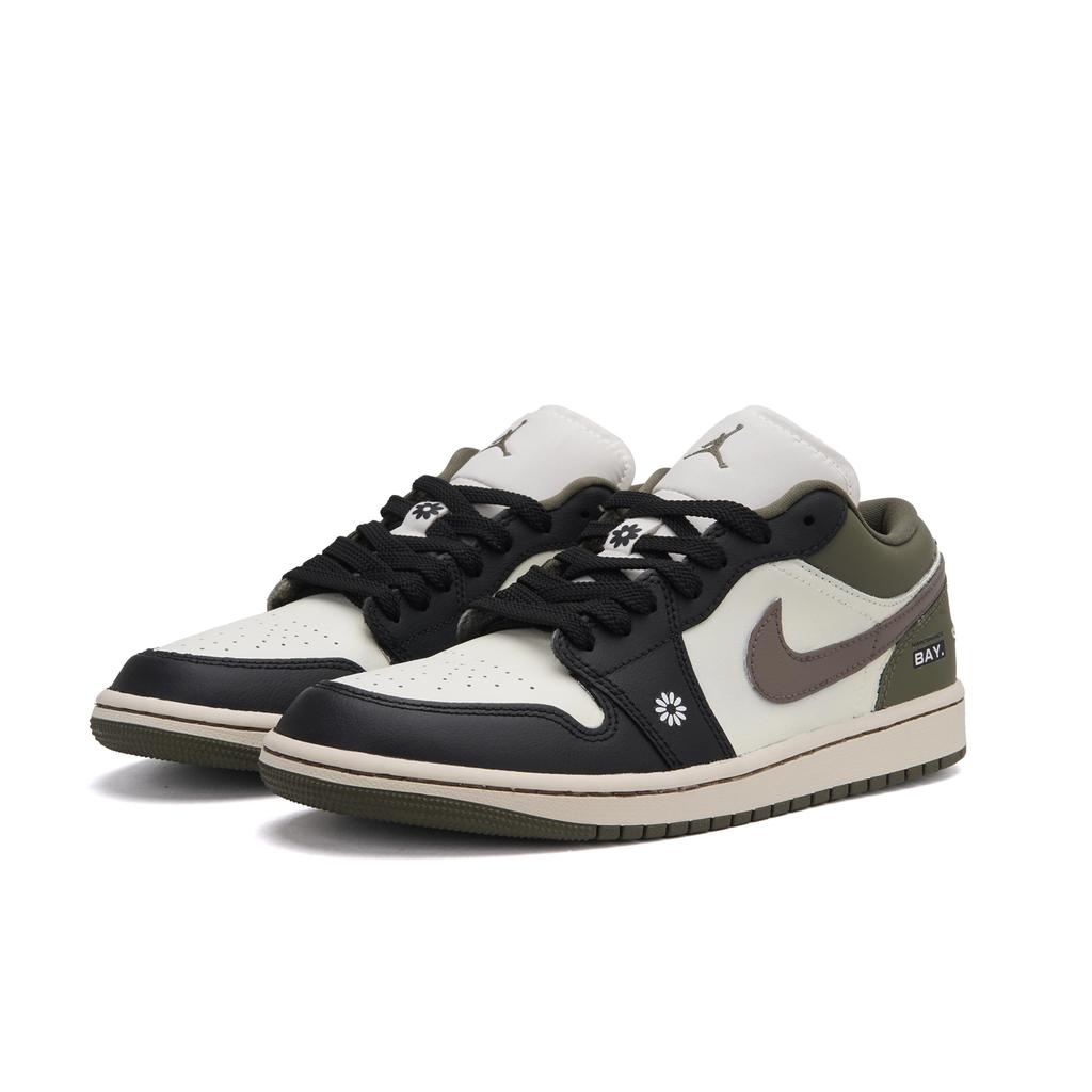 Jordan Air Jordan 1 Floating Abrasion Resistant Low Top Vintage Basketball Shoes Men's Black White Green DC0774-122(Team519-)