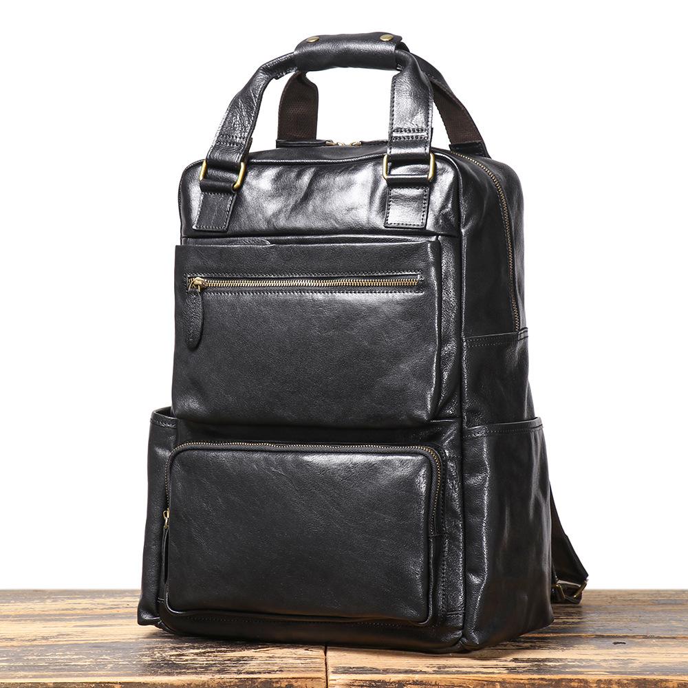 Herren Leder Multifunktionsrucksack Rindsleder Outdoor Reise Bergsteigen Großer Rücken 16 Zoll Computertasche