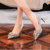 2025 New Spring New Style Popular Pointed Toe High Heel Sexy Transparent Rhinestone Knot Fashion Single Silver  Zapatos Mujer