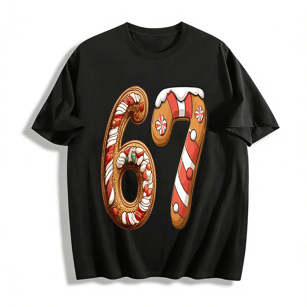Christmas Gingerbread Number 67 Print Casual Top Pure cotton T-shirt XXS