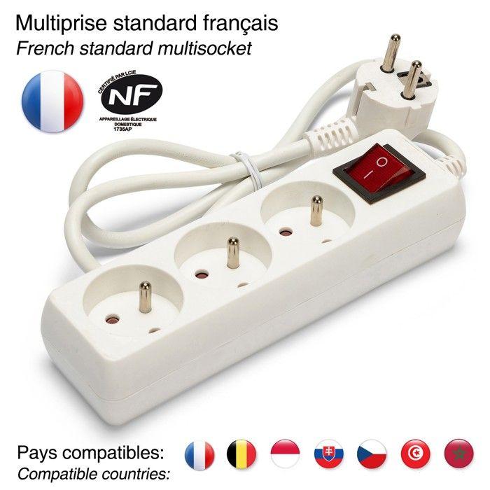 Multiprise - Bloc Multiprise 3x16A Avec Interrupteur, 1m, CE & NF