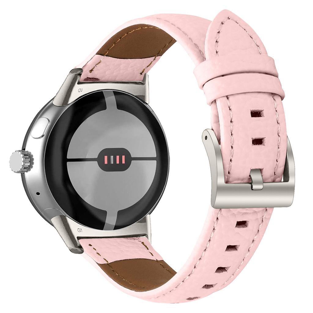 Litchi Textured Genuine Cow Leather Strap with Electroplated Buckle for Google Pixel Watch 4/3/2/Watch 41mm Pointed-End Watch Band
