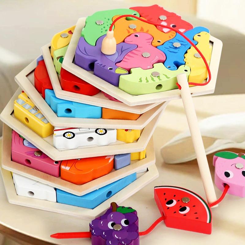 Puzzle din lemn 2 în 1 Joc de pescuit Puzzle 3D creativ Joc de puzzle Jocuri educative pentru copii pentru învățarea timpurie