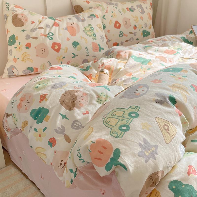 New Pure Cotton Cute Printed Bedding Sets Cartoon Nude Sleeping Skin Friendly Comforter Set Adult Bedsheet Kit for All Seasons