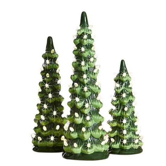 Yousheng Christmas Tree Figurine Hand-Painted Resin Prelit Tree Ornament with Warm Lights Xmas Tabletop Decoration for Holiday Home Desk Mantel Decor