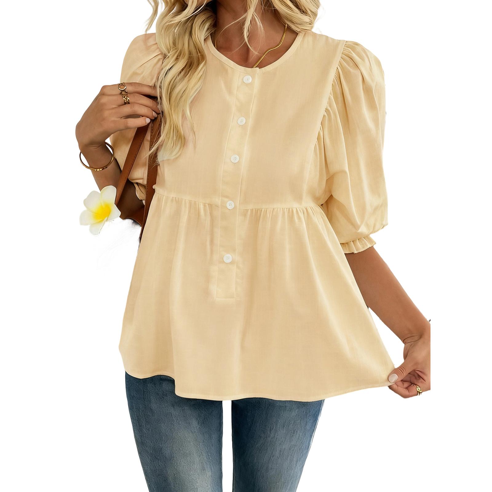 

Женская модная свободная рубашка с коротким рукавом на пуговицах M чёрный