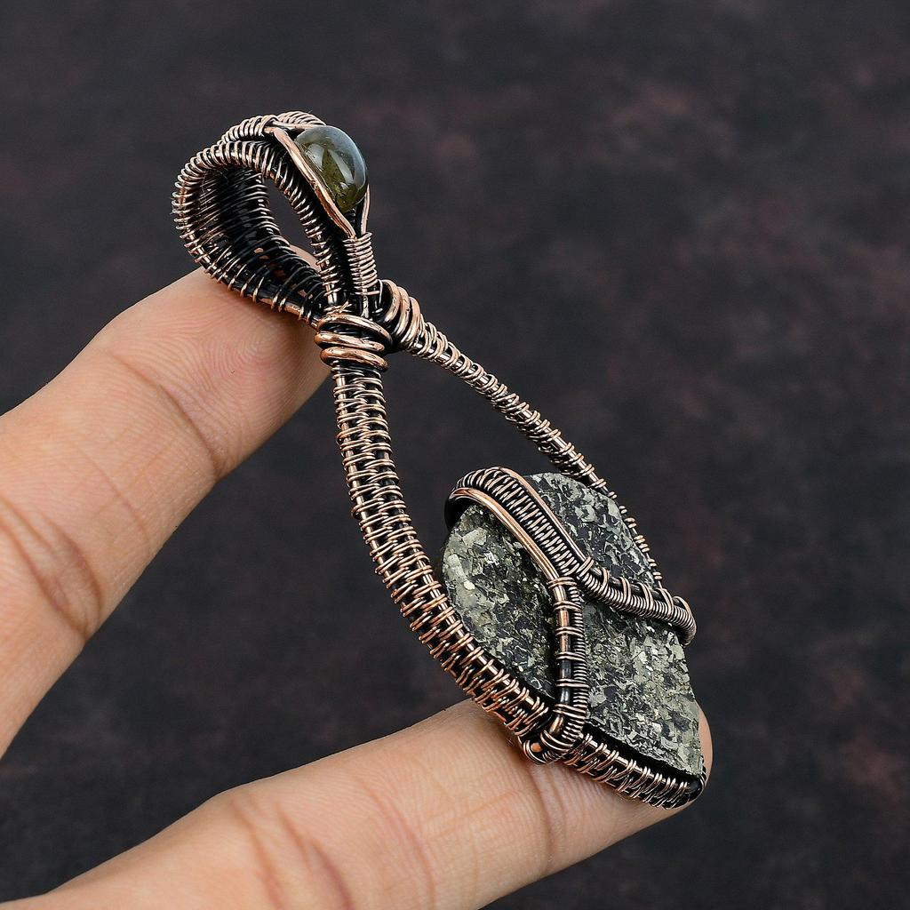 Golden Druzy Pendant Copper Wire Wrapped Gemstone Pendant Copper Jewelry Labradorite Pendant Wire Wrap Jewelry Gift For Mom Handmade Pendant
