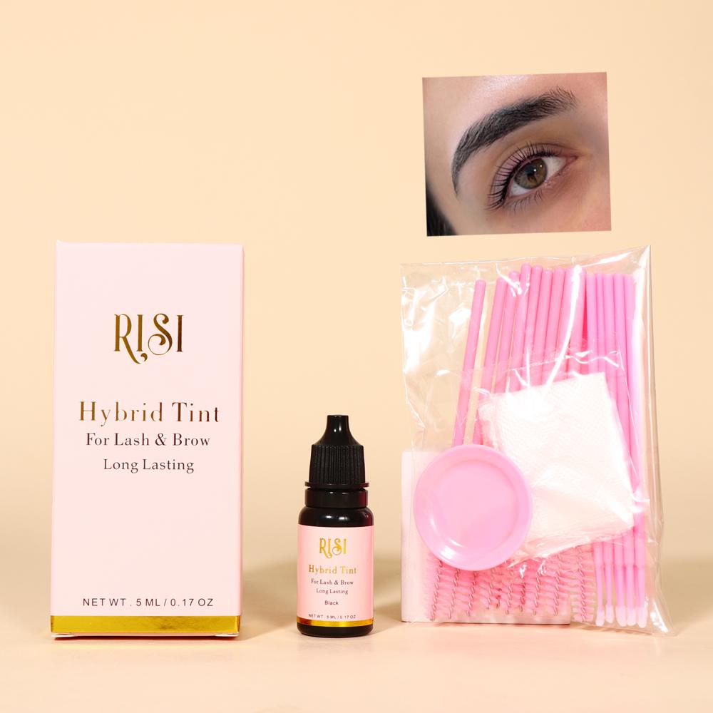 RISI Private Label Low MOQ Professional Gel Hybrid Brow Tint Kit Stain Eyebrow Dye Long Lasting for Eyelashes Hybrid
