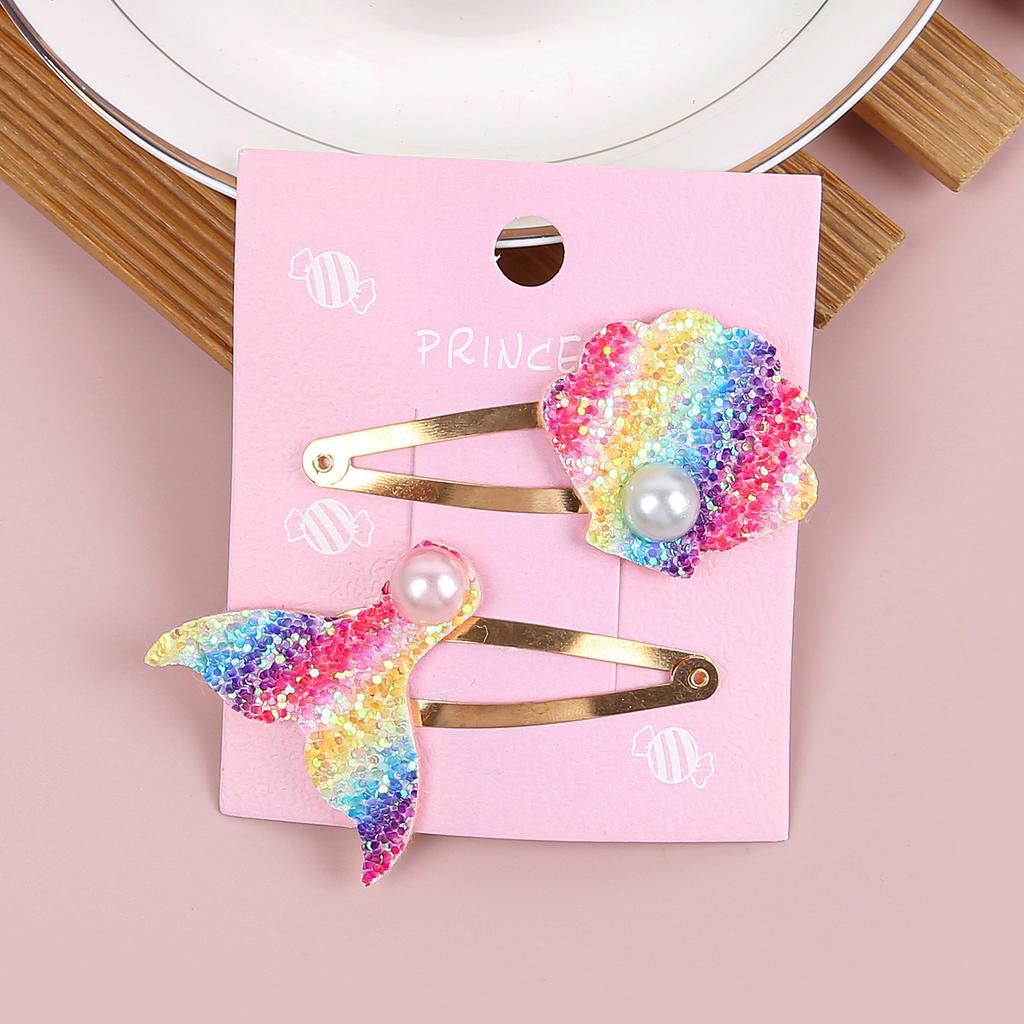 2 ST Tecknad Sjöjungfru Hårklämmor Glittriga Regnbågsfärgade Sjöjungfru Hårnålar Barrettes Legeringsklämmor Barn Hårklämma Barn Håraccessoarer