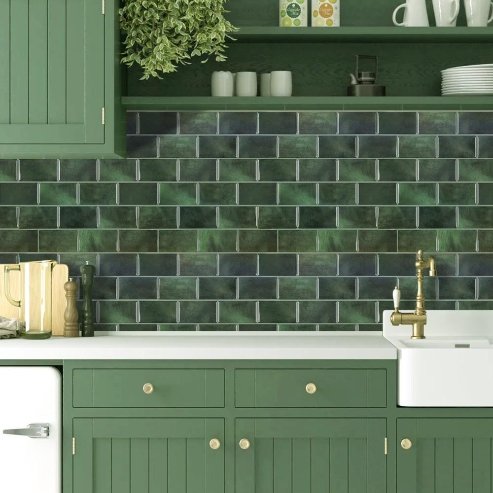 2Pcs Self-adhesive Kitchen Wallpaper Waterproof Oil-proof Bathroom Tile Stickers Thickened Solid Color Wall Decoration Sticker