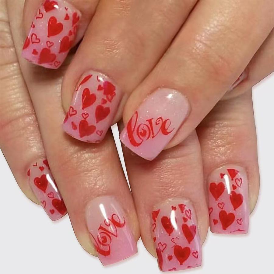 

Glossy Square Gradient Red Heart Nail Art Set - 24 Pieces for Valentine s Day 2025