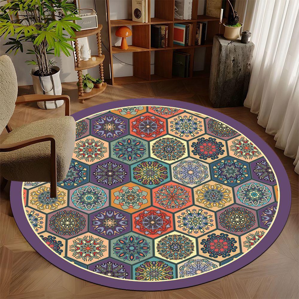 Modern Mandala Style Round Rug Lounge Room Yoga Mat Living Room Sofa Rug Home Decor Bedroom Bedside Soft Rug Reading Chair Mat