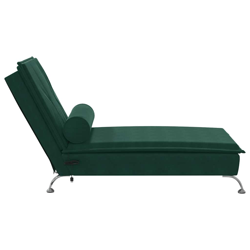 Massage Chaise Lounge with Neck Roll Dark Green Velvet