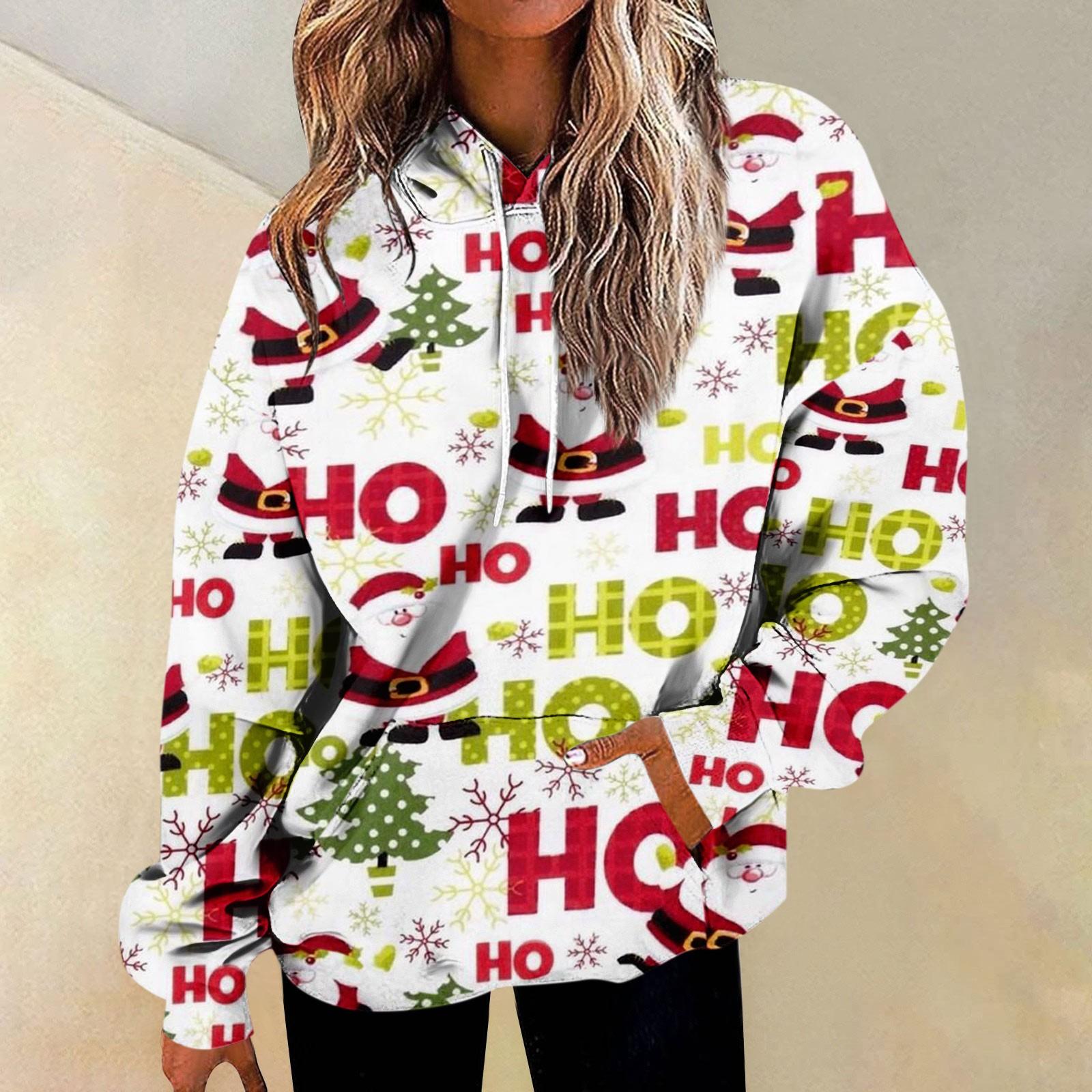 

Женские повседневные модные рождественские пуловеры с длинными рукавами и принтом, толстовки с капюшоном L