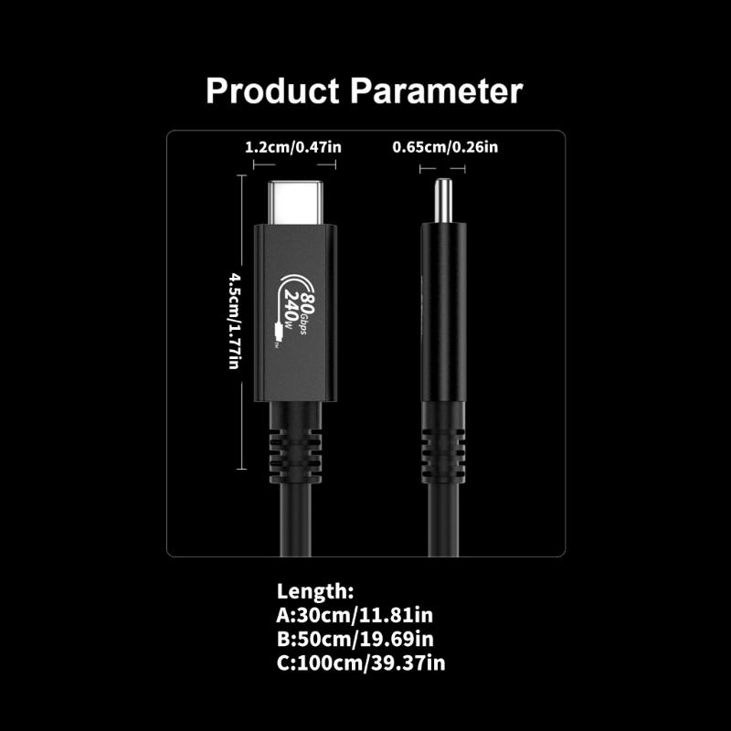 USB4 Data Cable 80Gbps USB C To USB C Cord 240W Fast Charging Cable for Notebook 5K Video Large File Transfer Use