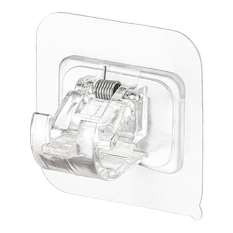 Adhesive Curtain Rod Hooks & Brackets - No-Drill Telescopic Crossbar Clips for Door & Clothes Rack