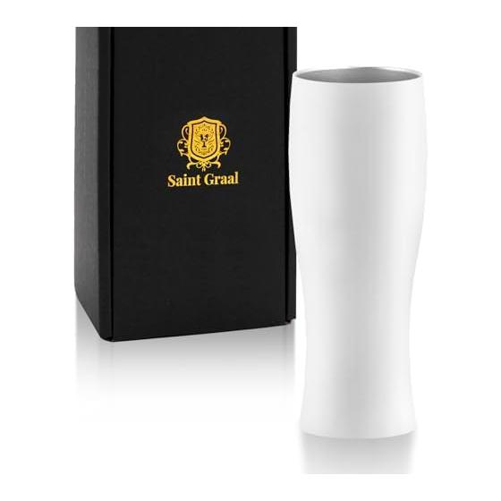 SaintGraal Beer Glass Highball Tumbler Vacuum Insulated Father s Day Present Birthday Present Men s Gift Stylish Liquor Cup 450ml (White)
