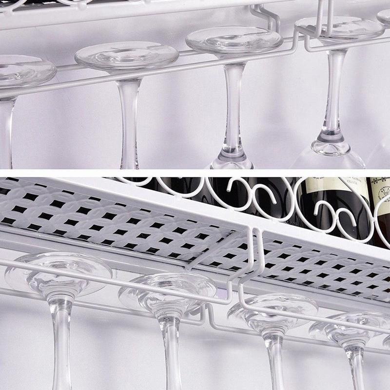 Επιτοίχια Σιδερένια Ραφιέρα Κρασιού Θήκη Μπουκαλιών Ποτηριών Σαμπάνιας Ράφια Αξεσουάρ Μπαρ