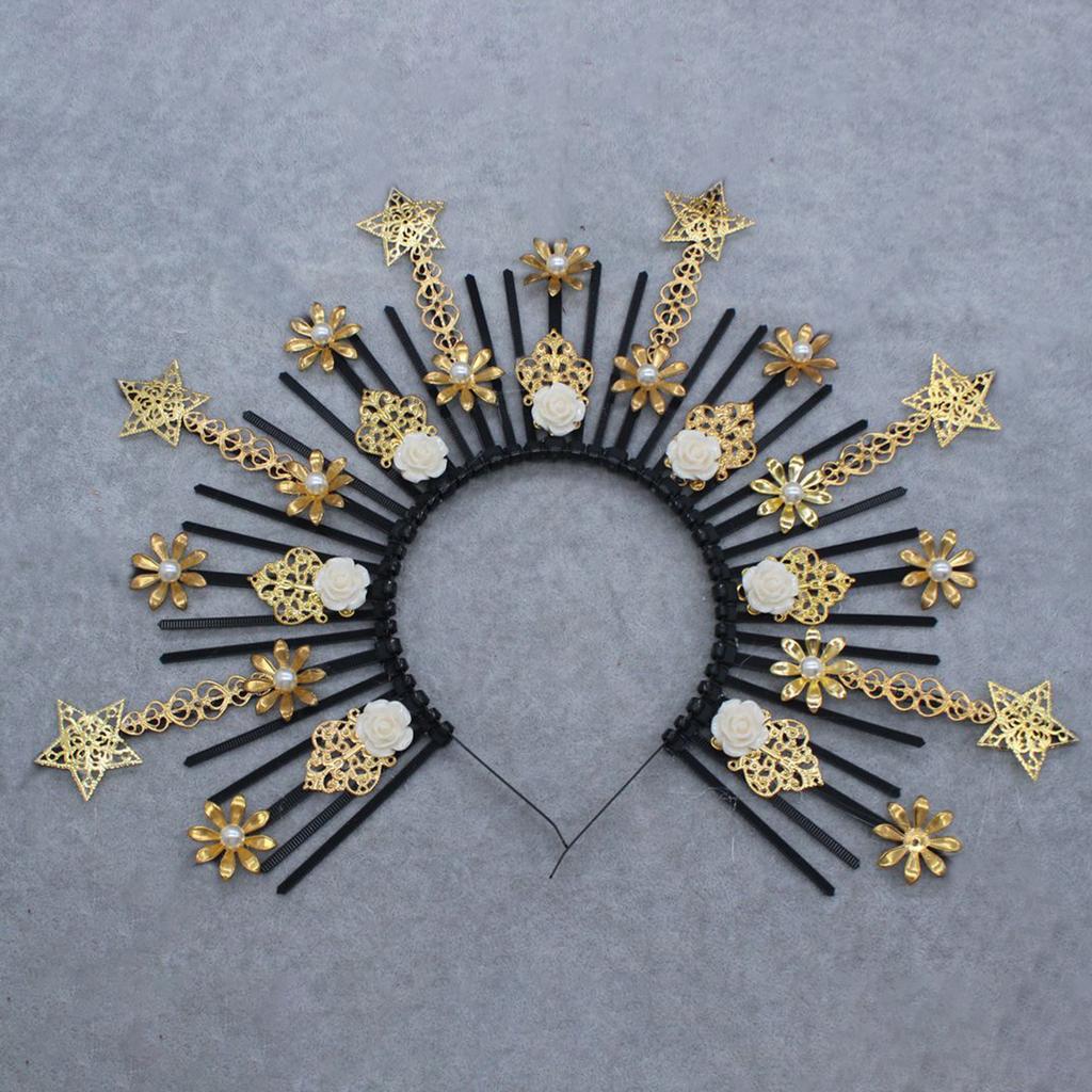 Handmade Sun Halo Crown Headband Gold Silver Black Star Hair Band Gothic Lolita Goddess Queen Anna Tiara Headpiece Accessories