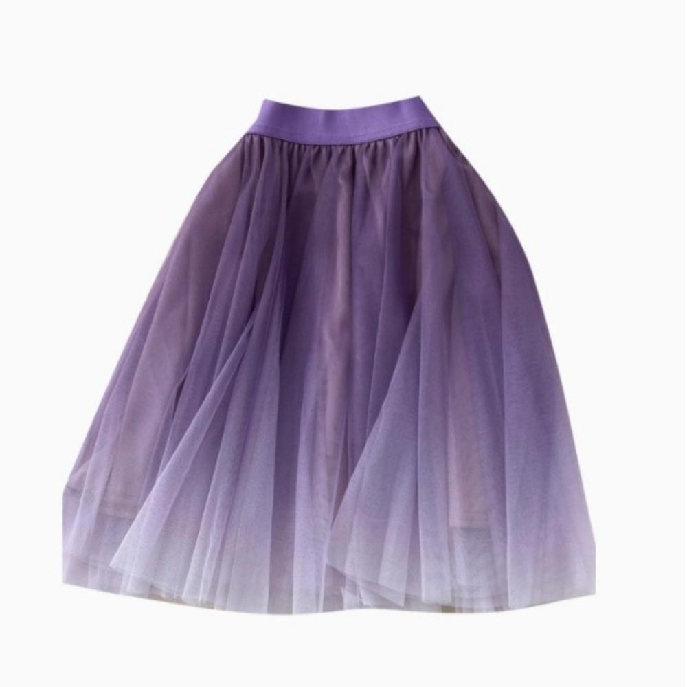 Qooth Elegant Gradient Color Tulle A Line Mini Pleated Skirt Tiered Elastic Waist Women Skirt QT2626