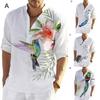 Summer Shirt Half Sleeve Single-breasted Chinese Style Stand Collar Men Top Daily Garment