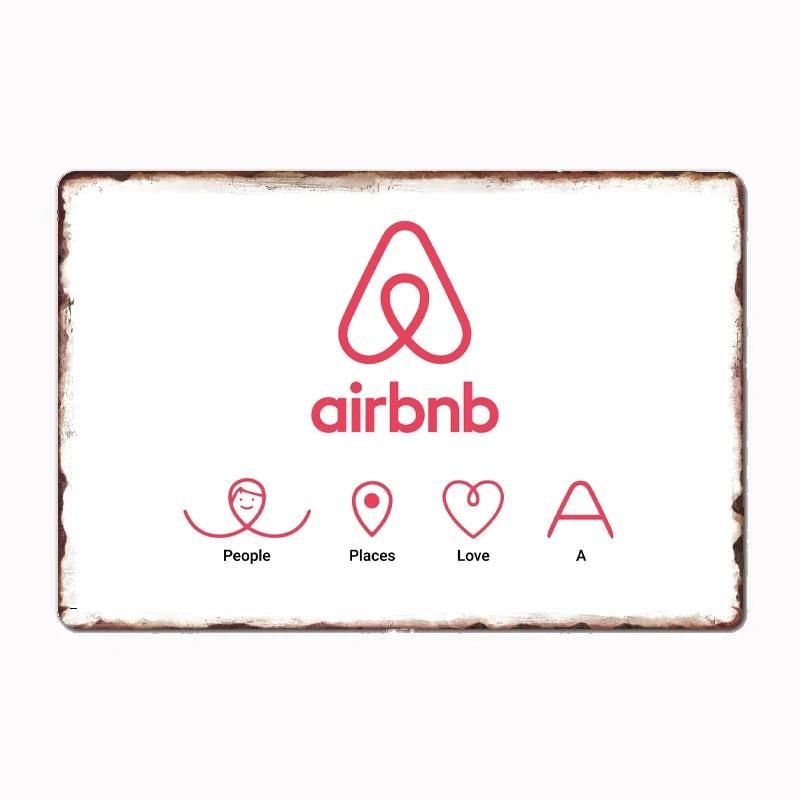 Vintage Airbnb Logo 1 Metallskilt Plakat Veggdekor Kino Stue Veggmaleri Morsomt Blikkskilt Kjøkken Soverom Kafé Bar Pub Stue