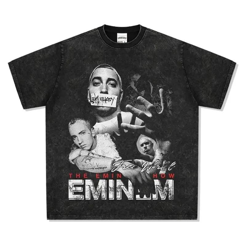 T-shirt da uomo T-shirt da donna Retro Hip Hop Eminem Stampata a maniche corte Lavata ad acqua Moda Retro Lusso di alta gamma prodotto caldo