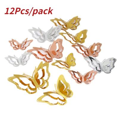 3D hohle geschichtete Schmetterlings-Wandaufkleber, goldene dekorative Schmetterlinge für Heimdekoration, Kühlschrank, DIY, Party, Hochzeit