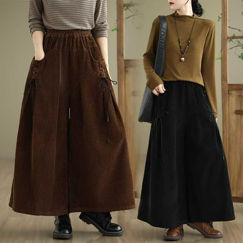 Autumn and Winter Solid Color Corduroy Casual Wide-leg Pants Women