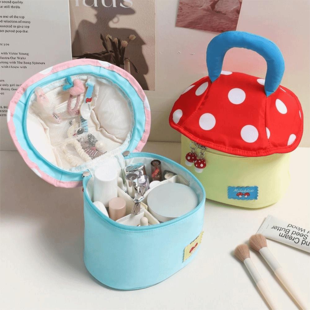 Cute Mushroom Shaped Makeup Cosmetic Bag Large Capacity Portable Toiletry Bag Travel Bag Storage Travel Organizer