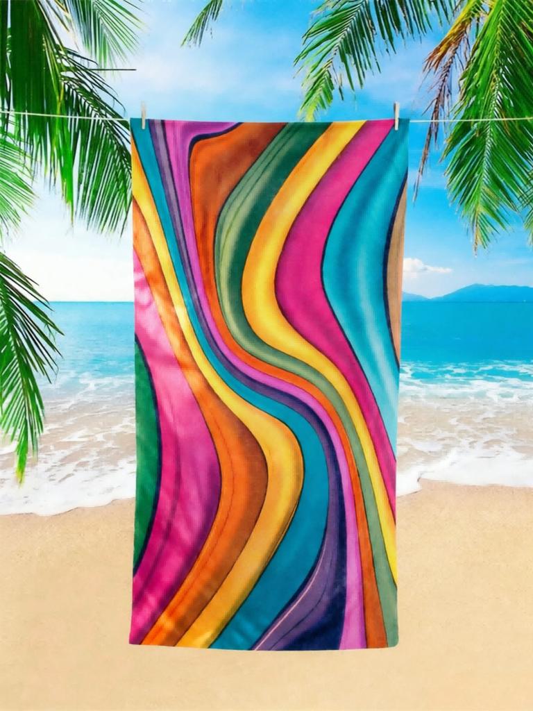1pc Tropical Rainbow Wave Beach Towel,Extra Large,Ideal for Beach Pool Camping Travel,Coastal Essential & Bright Poolside Gear