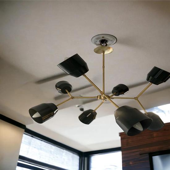 Mid Century 8-Light Black Italian Stilnovo Chandelier Adjustable Orbs Sputnik Style Modern Ceiling Light Fixture