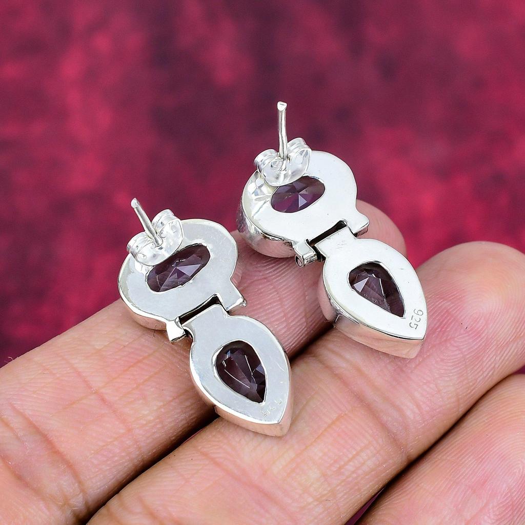 Swiss Blue Topaz Handmade Gemstone Earrings, 925 Solid Sterling Silver Earrings Antique Jewelry, For Engagement Gift